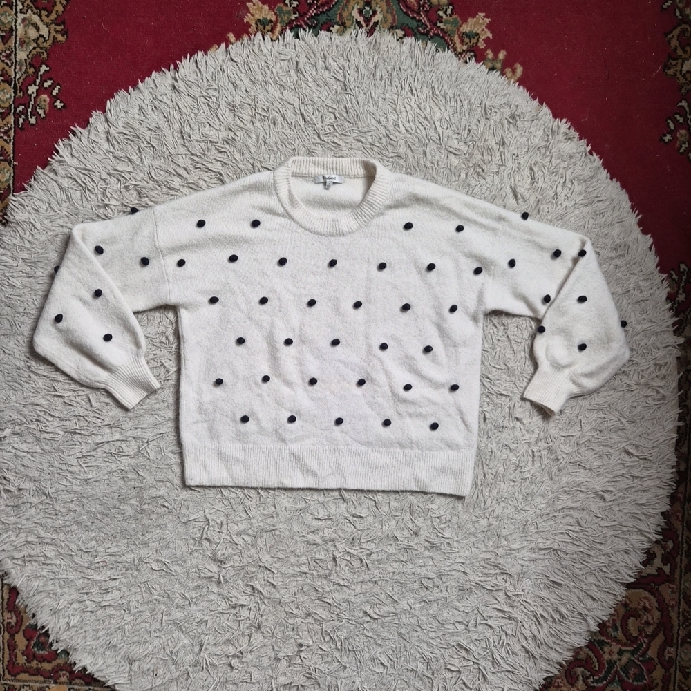 Womens Madewell Sweater Merino Wool Blend Size Small S 3D Pom Pom Polka Dot Ball